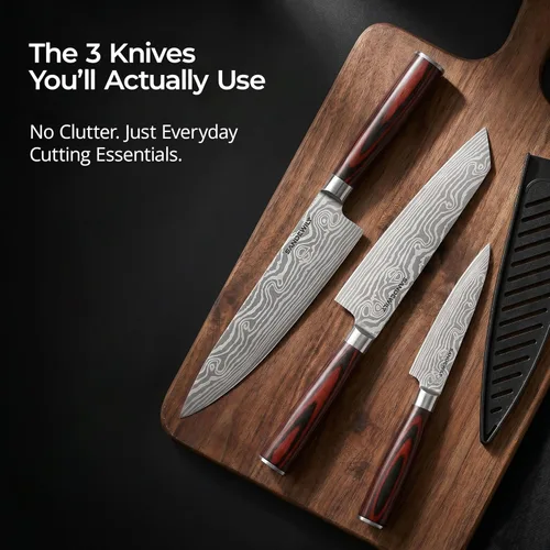 Miniatura 2 de Juego de cuchillos de cocina de 3 piezas, cuchillos afilados de acero inoxidable de alto carbono con vainas, chef de 8 pulgadas, Kiritsuke de 7.5