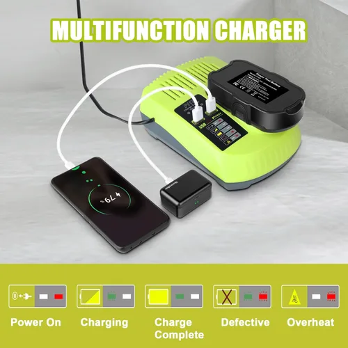 Miniatura 5 de KUNLUN Paquete de 2 baterías P102 de 3.5Ah para batería Ryobi de 18 V y cargador P117 compatible con herramientas eléctricas Ryobi 18 voltios ONE+