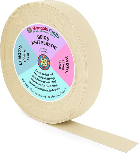 Miniatura 92 de Mandala Crafts Carrete de bandas elásticas anchas de 1/2 pulgada color beige para cinturas de pantalones, costura y manualidades DIY, 88 yardas