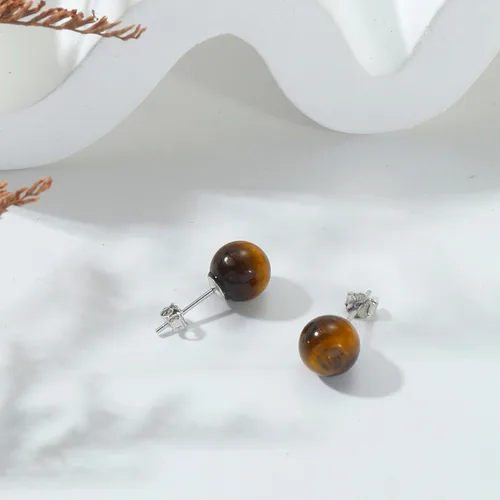 Miniatura 22 de Natural Stone Stud Earrings for Women 8mm Sterling Silver Genuine Gemstone Earrings Handmade Sterling Silver Crystal Stud Earrings for Women