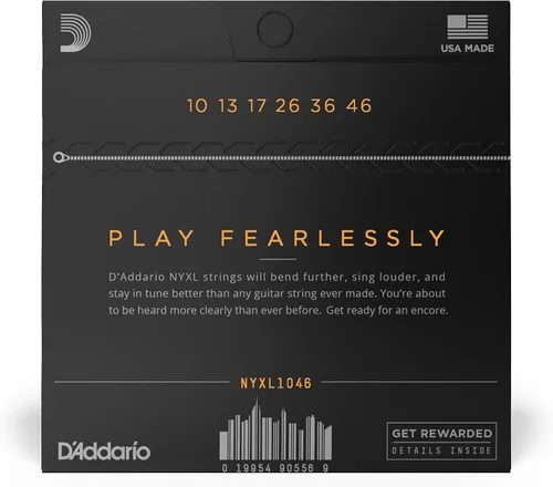 Miniatura 2 de Cuerdas para Guitarra Eléctrica D'Addario, NYXL Chapadas en Níquel, NYXL1046, Calibre Ligero Regular 10-46, Juego de 6 Cuerdas, Paquete de 1