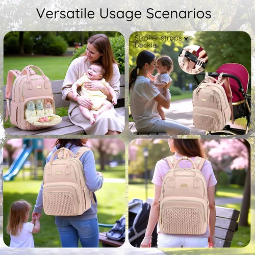 Miniatura 3 de Mochila para pañales, grande, multifuncional, para niños, niñas y bebés, bolsa esencial de viaje con cambiador, bolsillos aislados, correas para Rosa