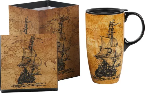 Miniatura 10 de Topadorn Taza de Café de Cerámica Taza de Viaje Regalo con Tapa de 17 onzas, Taza de Té Alta de Porcelana con Asa para el Hogar y la Oficina, Taza