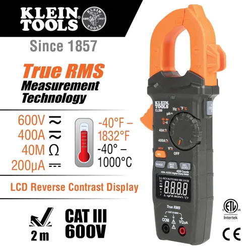 Miniatura 2 de Klein Tools 80197 Kit de medidor de abrazadera AC/DC con colgador magnético, TRMS de rango automático, 400 amperios, probador de voltaje NCVT, kit