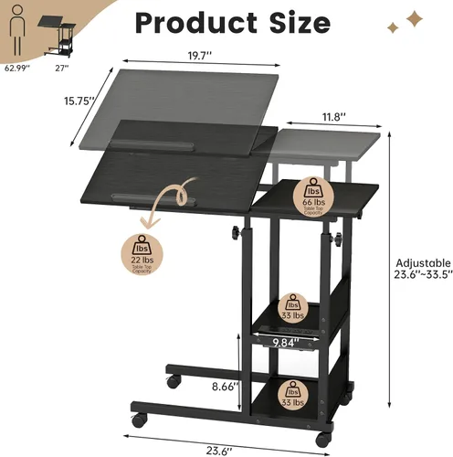Miniatura 2 de Hadulcet Mesa C Ajustable con Estación de Carga, Escritorio Inclinable Mesa Auxiliar en Forma de C para Sofá, Soporte sobre Cama con Ruedas