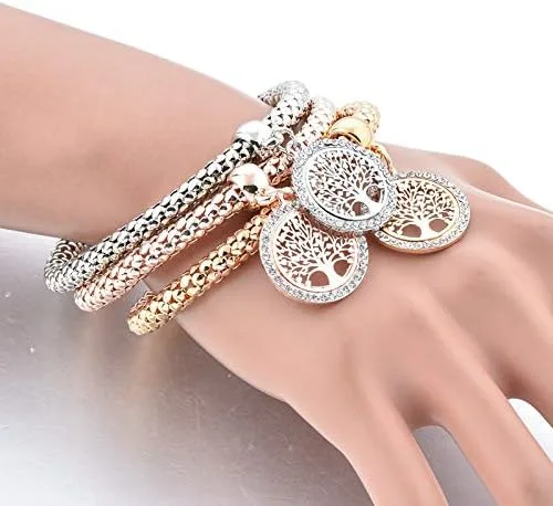 Miniatura 3 de Long Way 3 pulseras de abalorios chapados en oro rosa y plata para mujer pulsera elástica multicapa de cristal