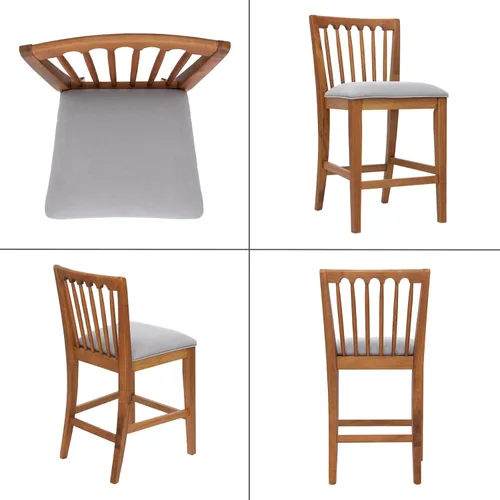 Miniatura 9 de chairus Juego de 2 taburetes de bar de 25 pulgadas de altura de mostrador, taburetes tapizados de felpilla con respaldo de listones de husillo