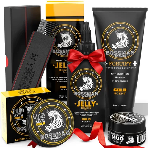 Bossman Kit completo de barba para hombres, regalos para papá para el día del padre, gelatina de aceite de barba para hombres, acondicionador de