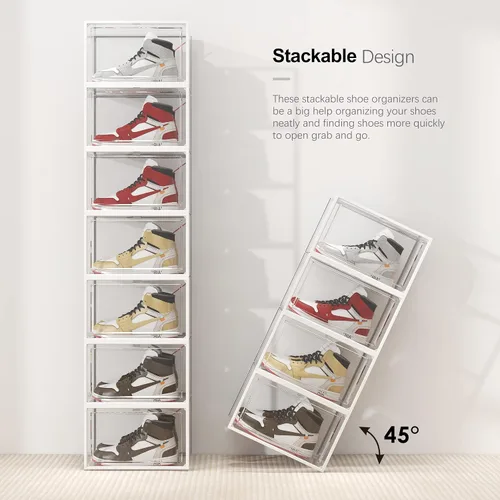 Miniatura 4 de SEE SPRING Paquete de 6 cajas de almacenamiento de zapatos, organizador de zapatos apilable de plástico transparente para armario, contenedores