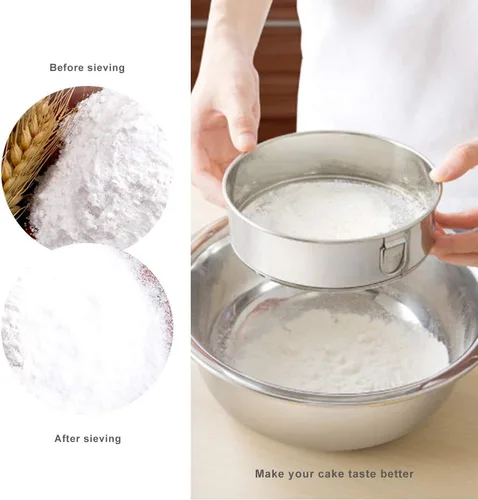 Miniatura 3 de Webake Tamiz de 6 pulgadas 60 de malla, 8 pulgadas 40 tamices de malla fina, juego de 2 tamices de acero inoxidable redondos para hornear, colar