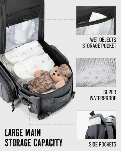 Miniatura 4 de Dinictis Mochila de pañales de 40 L para papá, bolsas de pañales de viaje para hombres, accesorios de bebé para papá, Gris oscuro, Mochilas Daypack