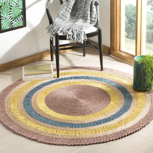 Miniatura 6 de SAFAVIEH Alfombra redonda de fibra natural NF201C de 3 pies, redonda, azul, multicolor, hecha a mano con encanto bohemio y de yute