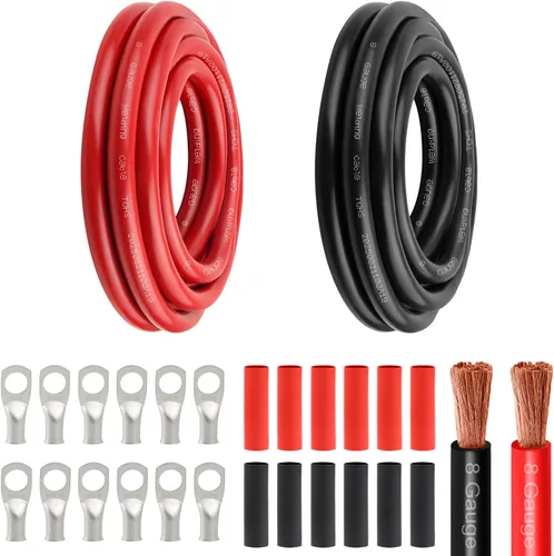 Cable de alimentación de batería de 8 AWG - 5 pies rojo + 5 pies negro, cable de soldadura flexible de calibre 8 de alambre de cobre OFC con
