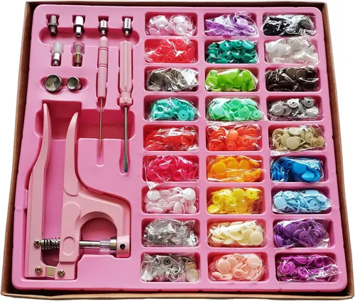 Miniatura 3 de HONEYSEW Juego de alicates a presión, 270 juegos de botones a presión T5 de plástico y metal para coser y manualidades (azul)