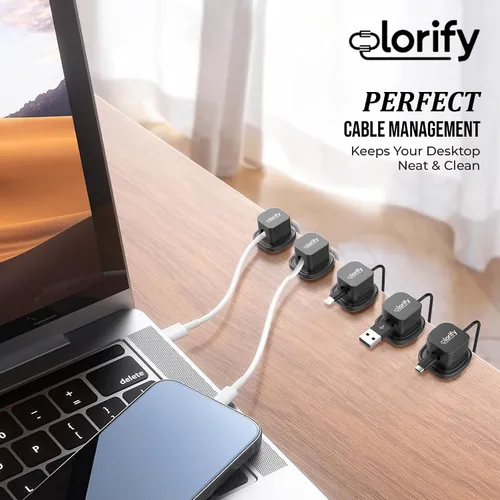 Miniatura 7 de Paquete de 8 clips de resorte para cables [giratorio en 360°, uso con 1 mano], clips adhesivos para cables para mesita de noche, escritorio, pared