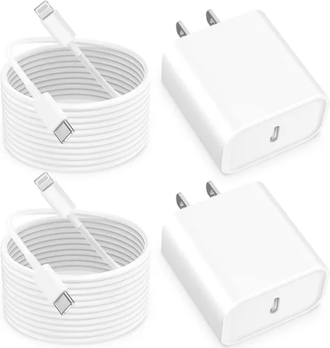【Certificado MFi】Cargador rápido para iPhone 14, Linocell 2 unidades de 20 W PD USB-C Power Tipo-C, adaptador de cargador de pared con cable Blanco