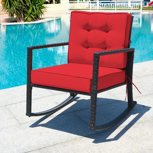 Miniatura 9 de Tangkula Mecedora de Mimbre, Silla Mecedora Deslizante de Ratán para Exteriores con Marco de Acero Resistente, Asiento de Muebles de Mimbre