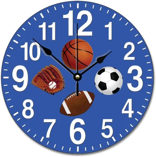 ArogGeld Reloj de pared deportivo para niños, 10 pulgadas, redondo, de madera, vintage, funciona con pilas, grande, silencioso, personalizado para