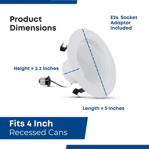Miniatura 7 de Feit Electric Juego de 6 lámparas empotrables LED de 4 pulgadas con moldura de deflexión - Adaptador estándar E26 - Luz diurna 5000K - Regulable