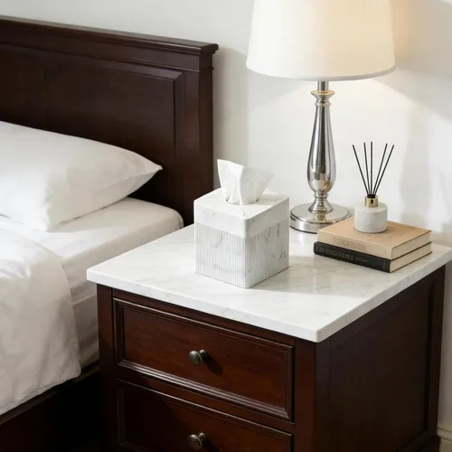 Miniatura 4 de Caja de pañuelos blanca cuadrada de resina para decoración del hogar, soporte de caja de pañuelos de cubo de mármol acanalado vertido a mano – Caja