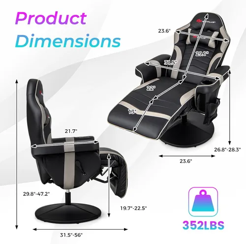 Miniatura 3 de Goplus - Silla gamer con masaje, altura ajustable, para videojuegos, con reposapiés retráctil, soporte para tazas, reposacabezas, silla giratoria
