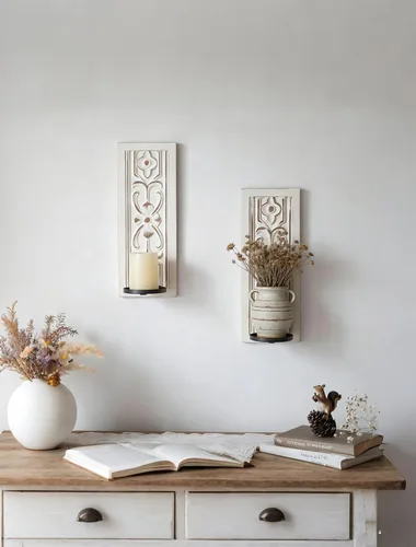 Miniatura 8 de Apliques de Velas Rústicos Decoración de Pared Juego de 2 - Walasis Portavelas de Pared de Madera para Granja Blanco Boho Aplique de Vela Arte