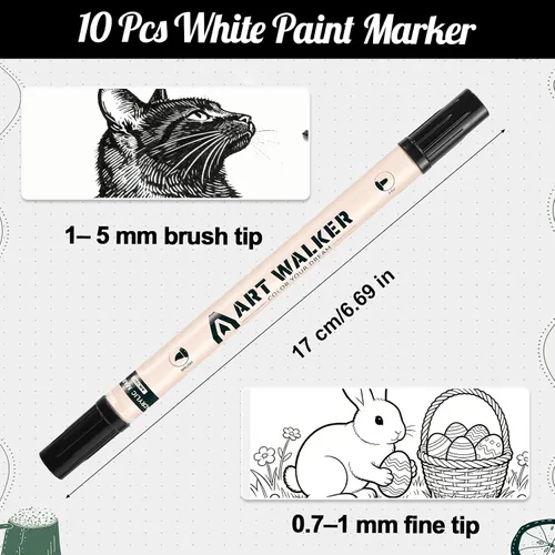 Miniatura 2 de Thboxes Paquete de 10 marcadores de pintura negra, bolígrafo de pintura acrílica de doble punta, punta fina y marcadores de punta de pincel