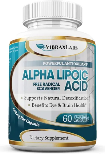Cápsulas de ácido alfa lipoico de 600 mg – Suplemento extra fuerte ALA – Las mejores cápsulas vegetarianas puras para el dolor nervioso, piel, cara,