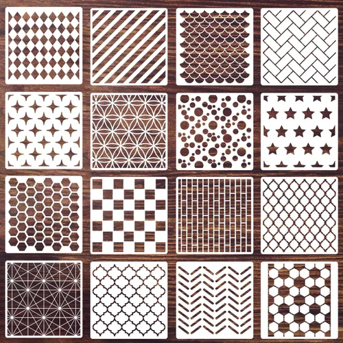 Miniatura 8 de Plantillas cubistas para manualidades, plantillas de textura reutilizables, plantillas de fondo de capas mixtas para pintar sobre muebles de madera
