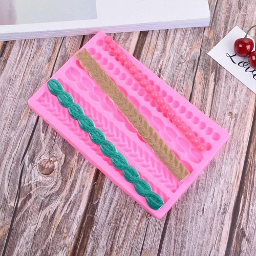 Miniatura 3 de 3D Pearl Knit Rope Molde de silicona Molde de fondant Molde de pastel Frontera Decoración Moldes Gumpaste Cocina DIY Hornear Decoración Pastel