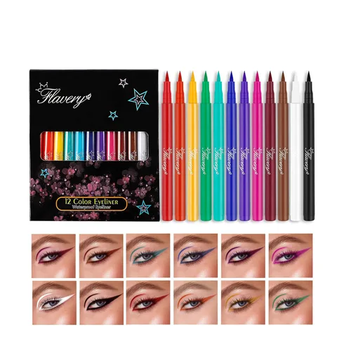 Juego de delineador líquido de 12 colores, lápiz delineador de ojos neón colorido, lápiz de color mate, impermeable, de larga duración, pigmentado,