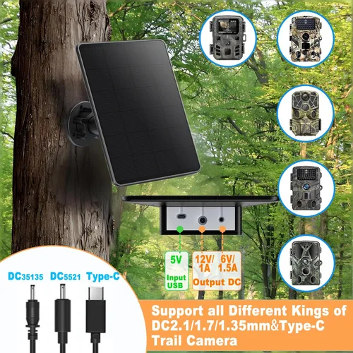 Miniatura 9 de Panel solar de cámara de sendero, mini cargador de batería solar DC 12V/1A 6V/1.5A batería de litio recargable incorporada de 5000 mAh, accesorio