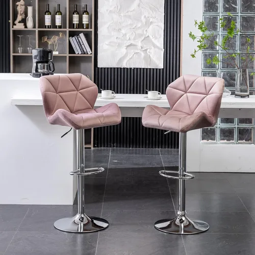 Roundhill Furniture Breni - Taburetes de bar giratorios de terciopelo con diamantes de altura ajustable, juego de 2, color malva
