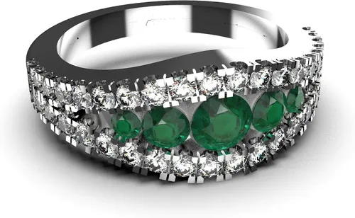 Miniatura 5 de Anillo de compromiso de diamantes y esmeraldas redondas naturales de oro de 14 quilates