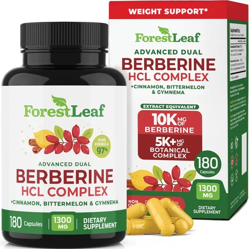 Miniatura 10 de ForestLeaf Suplemento de berberina - 1300 mg por porción - HCl de berberina de ultra alta potencia con canela de Ceilán, melón amargo y gimnema
