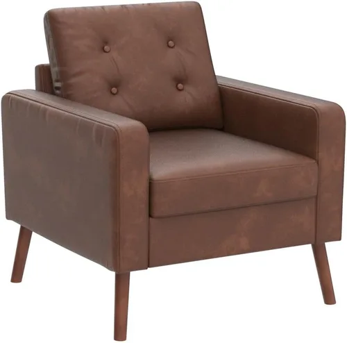 Miniatura 5 de BESTANO Silla decorativa marrón, sofá individual copetudo de piel sintética, silla de club de gran tamaño, sillón moderno de mediados de siglo