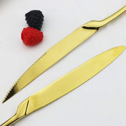 Miniatura 6 de JASHII Juego de cubiertos dorados de 24 piezas, juego de vajilla de acero inoxidable 18/10 para 4, incluye cuchillo, tenedor/cuchara, pulido con Oro