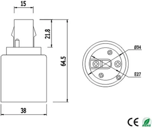 Miniatura 7 de Adaptador G24d a E26/E27 (no GY24d) Adaptador de enchufe CFL de 2 pines de 0.858 in G24 a E26/E27, convertidor de base de lámpara GX24d a E26/E27