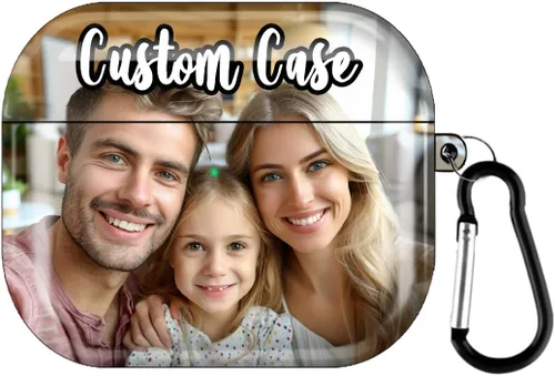 Miniatura 9 de Funda personalizada para AirPods de 2ª/1ª generación con imagen, logotipo, nombre, texto, carcasa rígida para Air Pods 2 1 con mosquetón y llavero a