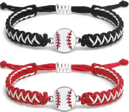 Miniatura 12 de Pulsera con dije de béisbol de 2 piezas de regalo para niños, niñas, adultos Joyería deportiva elegante Gran regalo de cumpleaños