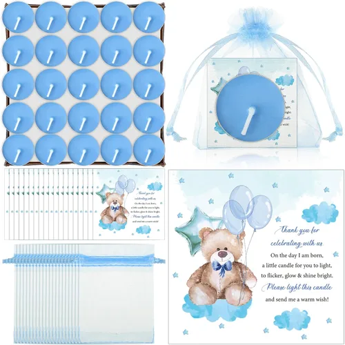 Colarr Juego de 50 Velas para Baby Shower Temáticas de Oso como Recuerdos para Baby Shower, Regalos para Invitados, Incluye 50 Velas de Té, 50