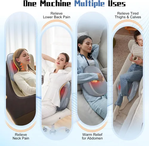 Miniatura 7 de Masajeador de espalda y cuello recargable con calor, almohada de masaje 4D de tejido profundo para aliviar el dolor, masajeador eléctrico