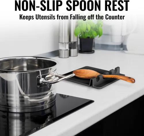 Miniatura 4 de Zulay - Soporte extragrande de silicona con bandeja antigoteo para múltiples utensilios de cocina, reposacucharas resistente al calor y sin BPA