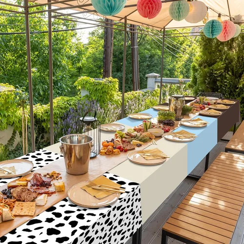 Miniatura 7 de Paquete de 12 manteles de plástico para baby shower de vaquero para mesas rectangulares, funda de mesa desechable con estampado de vaca, mantel