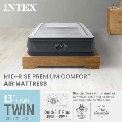 Miniatura 2 de Intex 67765ED Dura-Beam Deluxe Comfort-Plush Mid-Rise Air Mattress: Fiber-Tech – Tamaño Twin – Bomba eléctrica incorporada – Altura de la cama 33 cm