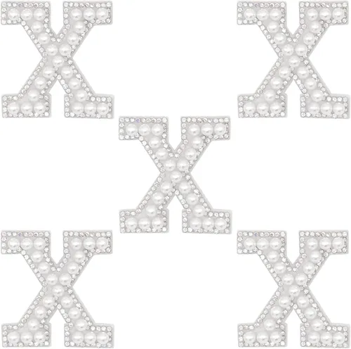 Miniatura 27 de Parche de letras A-Z para planchar con diamantes de imitación brillantes de perlas del alfabeto inglés, parche de costura para vestido de novia