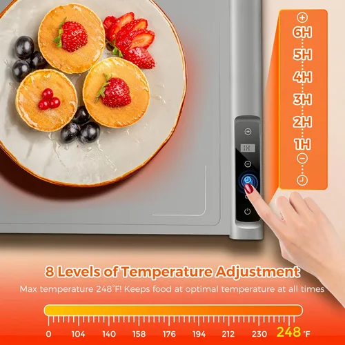 Miniatura 2 de Tapete de calentamiento de alimentos Temperatura máxima de 248 ℉, bandeja de calentamiento eléctrica con temporizador y 8 niveles ajustables