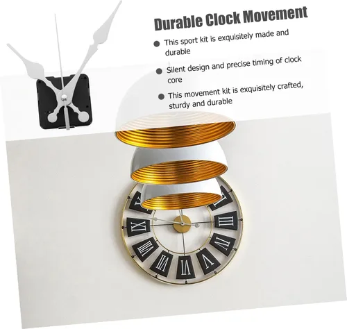 Miniatura 3 de Tofficu Kit de reemplazo de movimiento de reloj de pared DIY con mecanismo de cuarzo silencioso, manecillas de reloj plateadas y cronometraje