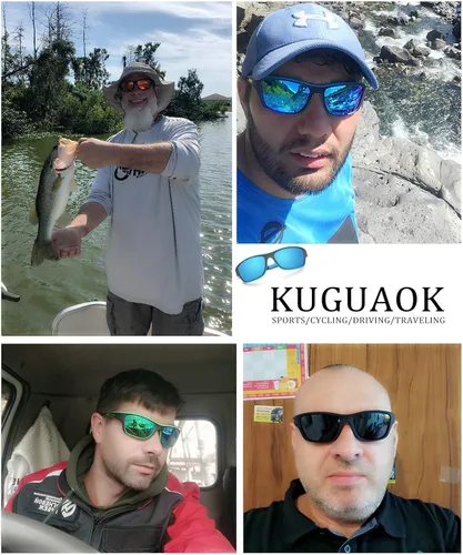 Miniatura 28 de KUGUAOK Gafas de sol deportivas polarizadas para hombres, para conducir, ciclismo, pesca, gafas de sol 100% con protección UV 3apck-negro+azul+azul