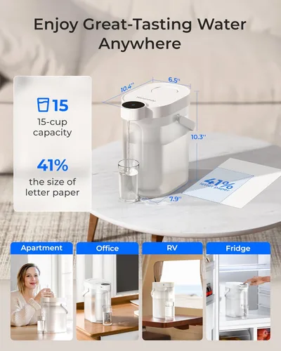 Miniatura 9 de Waterdrop ED11W - Dispensador de filtro de agua recargable con 2 filtros, jarra eléctrica instantánea potente de 5 etapas de larga duración, reduce